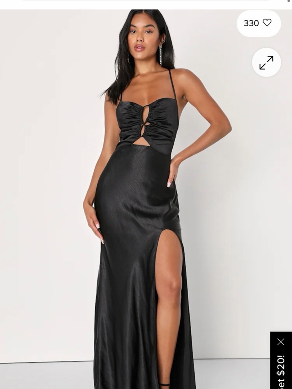 Lulu's Black Satin Cutout Maxi Dress with Thigh Slit